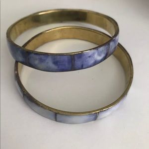 Bangle Bracelet Pair Lavender/Goldtone